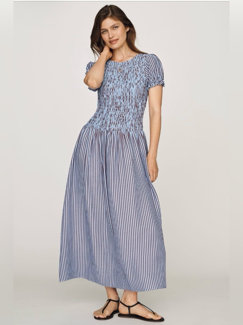 ✨Maeve (NWT) Margie Smocked Stripe Midi Dress Size LP✨